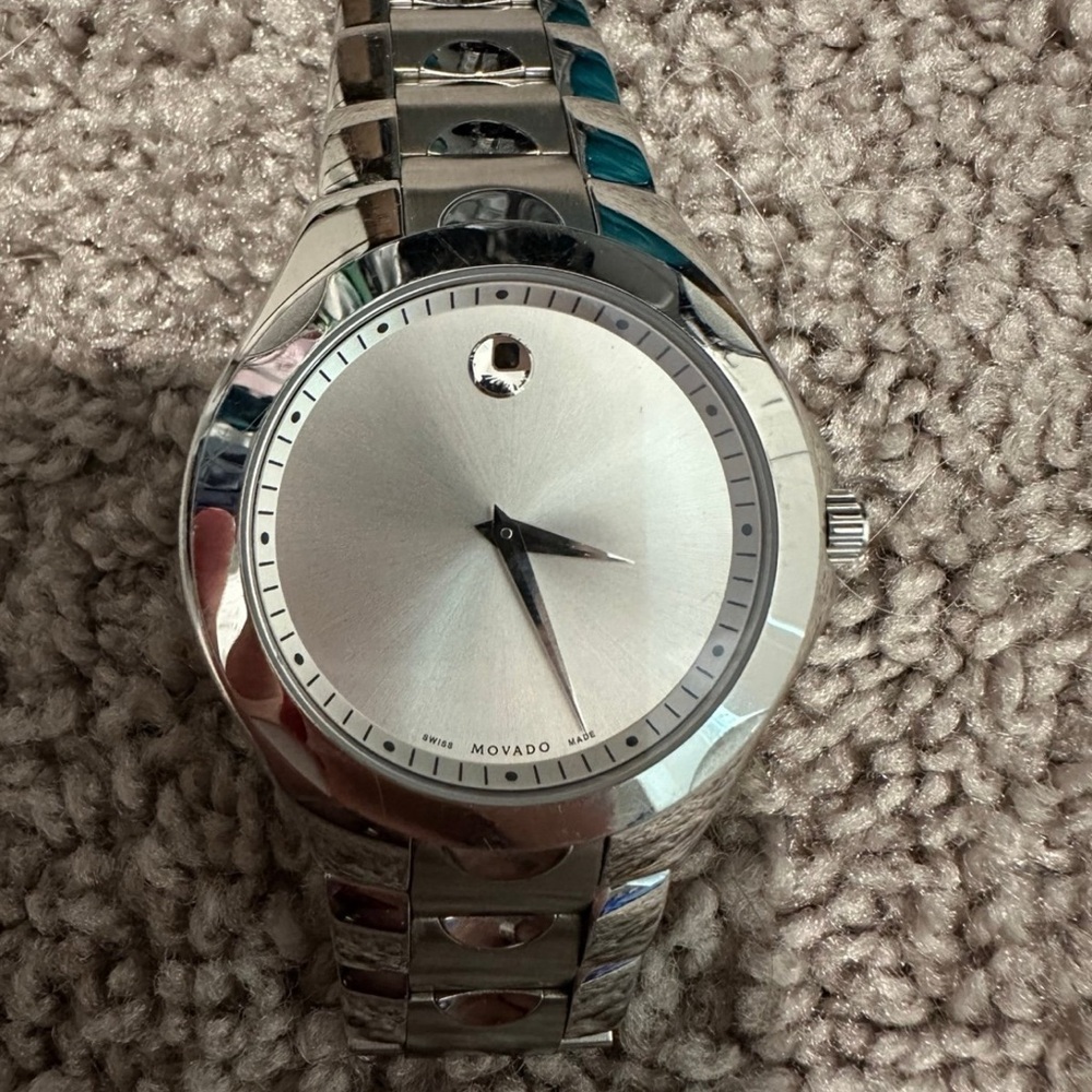 Movado Silver Minimalist Watch with Crystal Bezel